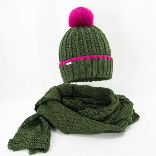 damski-zimowy-komplet-czapka-z-szalikiem-zielony